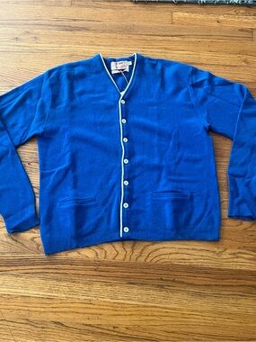 Vintage Men's Royal Blue Button Cardigan with White Trim